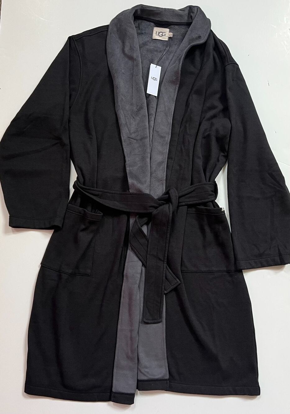 Ugg Men's Robinson Robe Black Heather Grey Lined 1096932 Size XL/XXL New